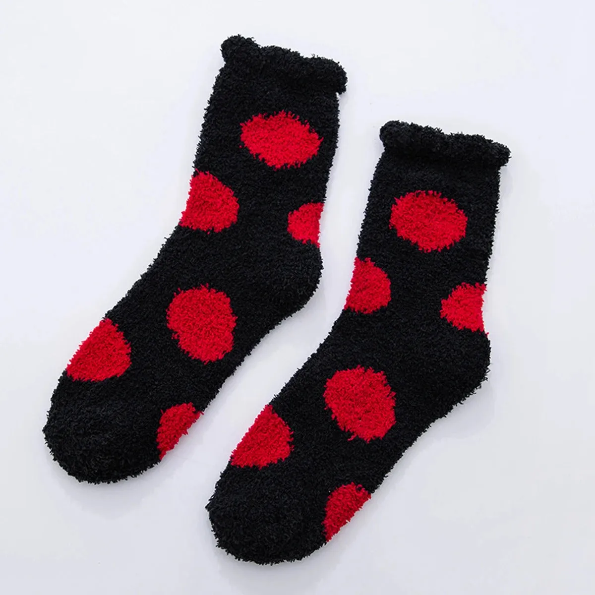 2 Pairs Cute Cow Spots Print Socks, Thickened & Warm Coral Fleece Socks, Women's Stockings & Hosiery