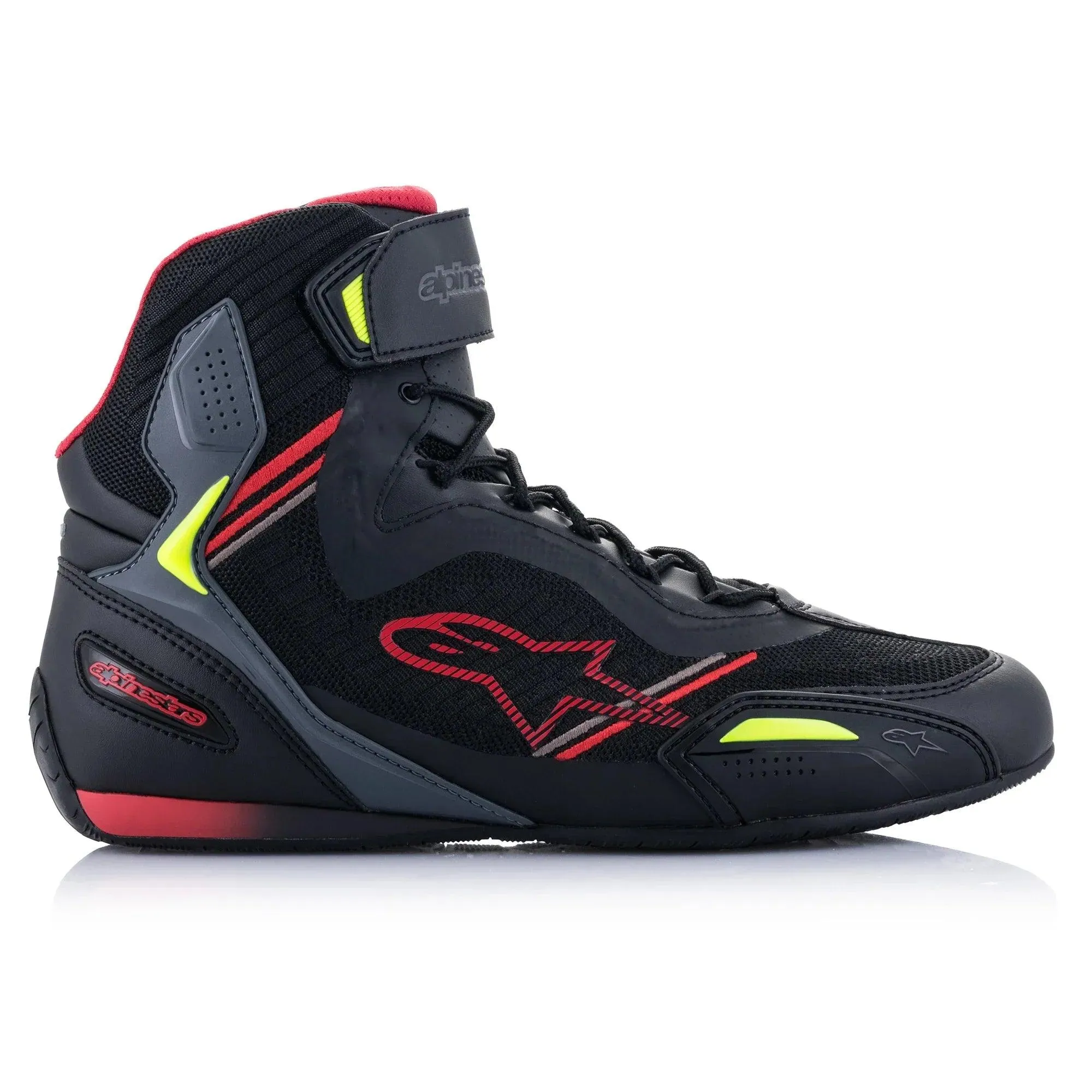 2022 Alpinestars Faster-3 Rideknit Shoes Black/Red/Yellow Fluo