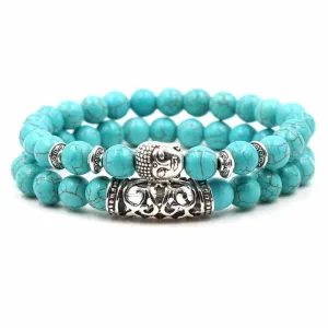 2PCS/Set Silver Color Buddha Bracelet