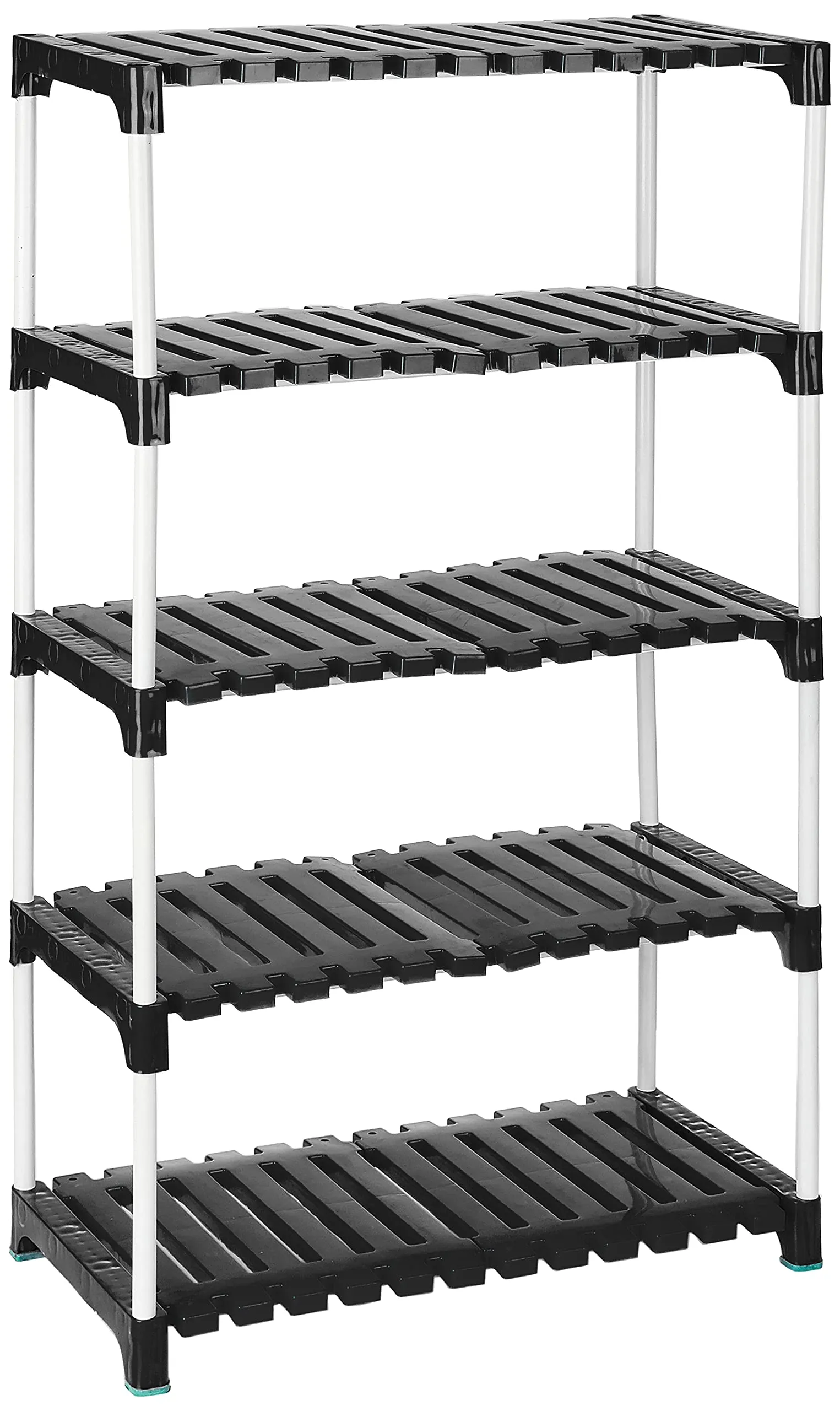 Amazon Brand - Solimo Multipurpose Rack for Shoes and Clothes, 5 Racks, Black, Plastic