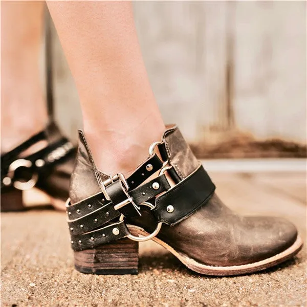 Amozae Cyberpunk-Style Buckle Ankle Boots