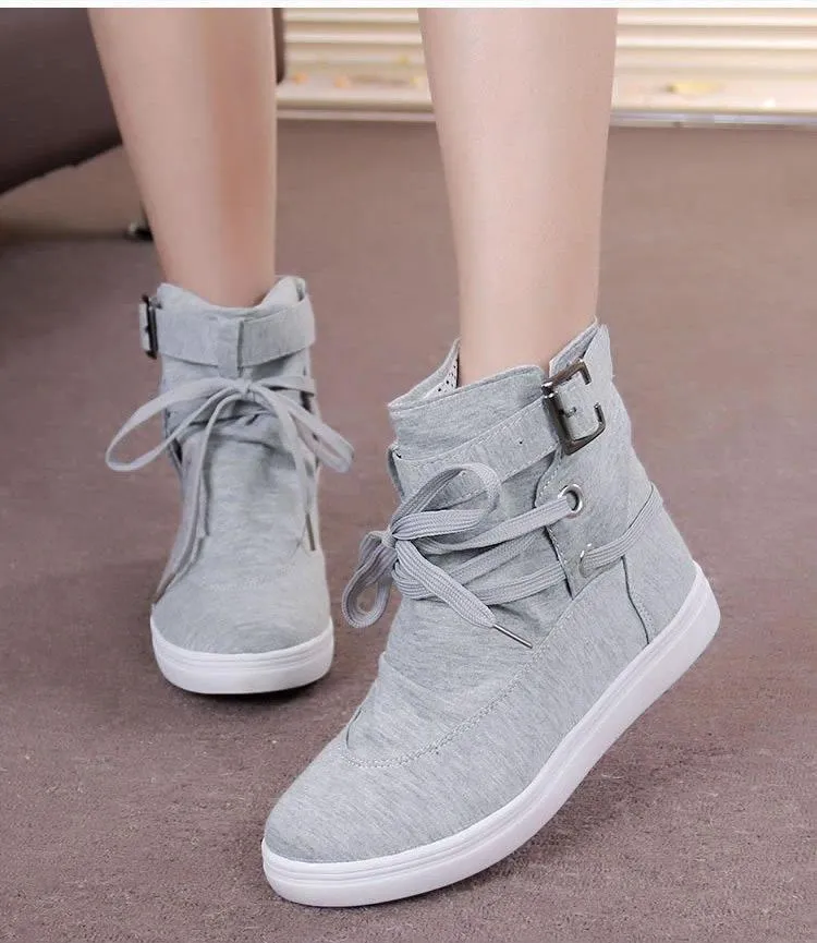 Ankle strap lace-up sneaker boots women's high top sneakers