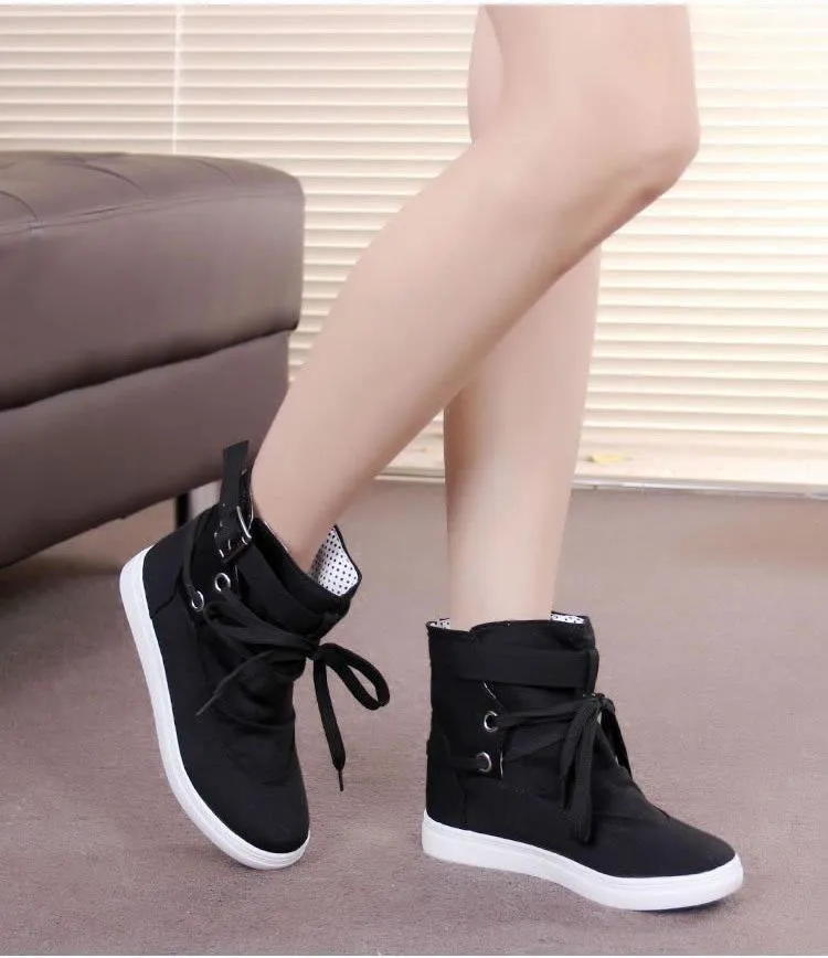 Ankle strap lace-up sneaker boots women's high top sneakers