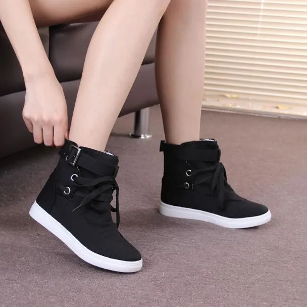 Ankle strap lace-up sneaker boots women's high top sneakers