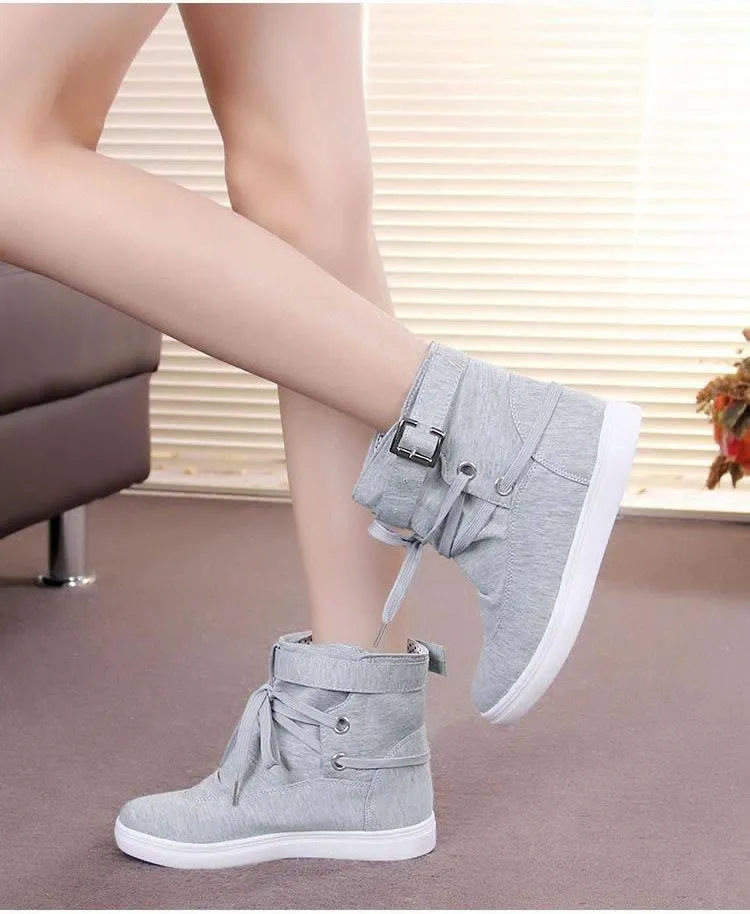 Ankle strap lace-up sneaker boots women's high top sneakers