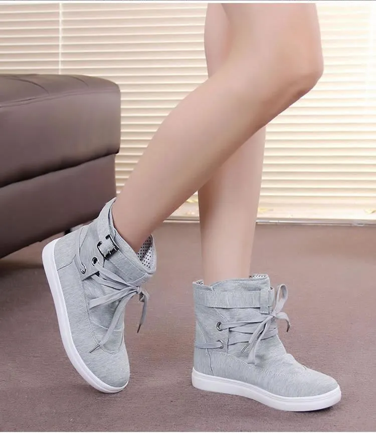 Ankle strap lace-up sneaker boots women's high top sneakers