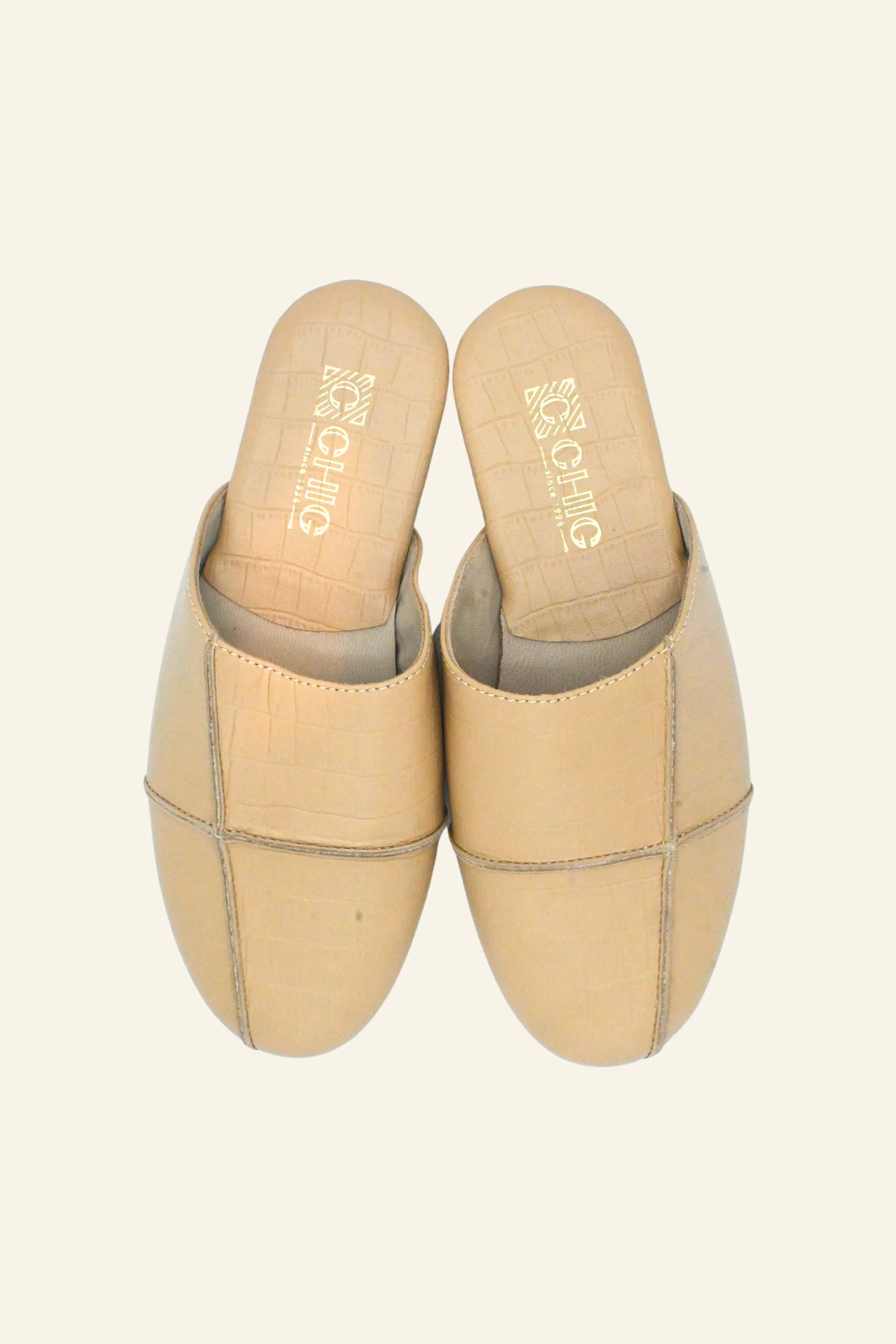 Beige Leather Slippers