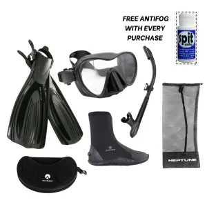 Blitz Open Heel Fin, Softseal Mask, Aruna Snorkel, Boots & Bag   Free Antifog