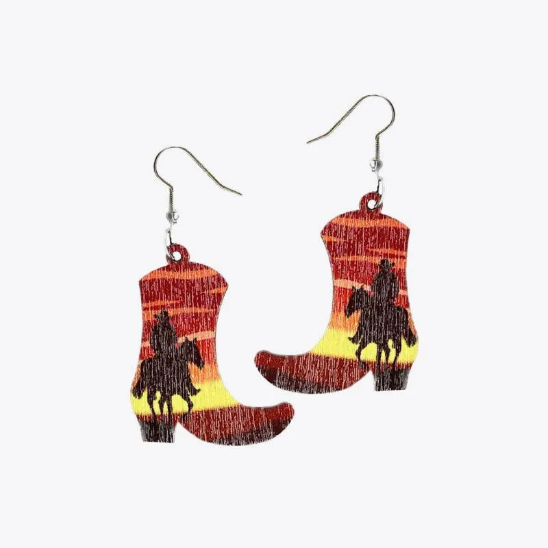 Boots Shape Wooden Dangle Earrings