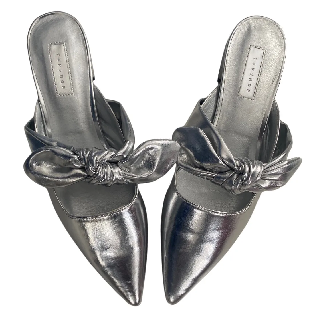 Bow Front Mules Silver SIZE 38