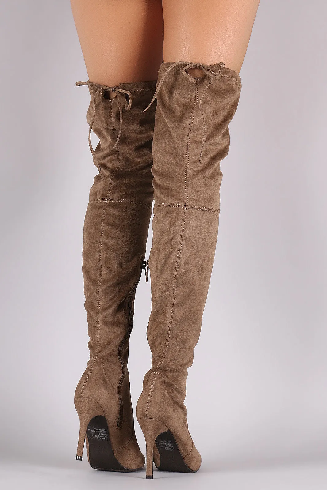 Breckelle Suede Drawstring-Tie Pointy Toe Stiletto Boots