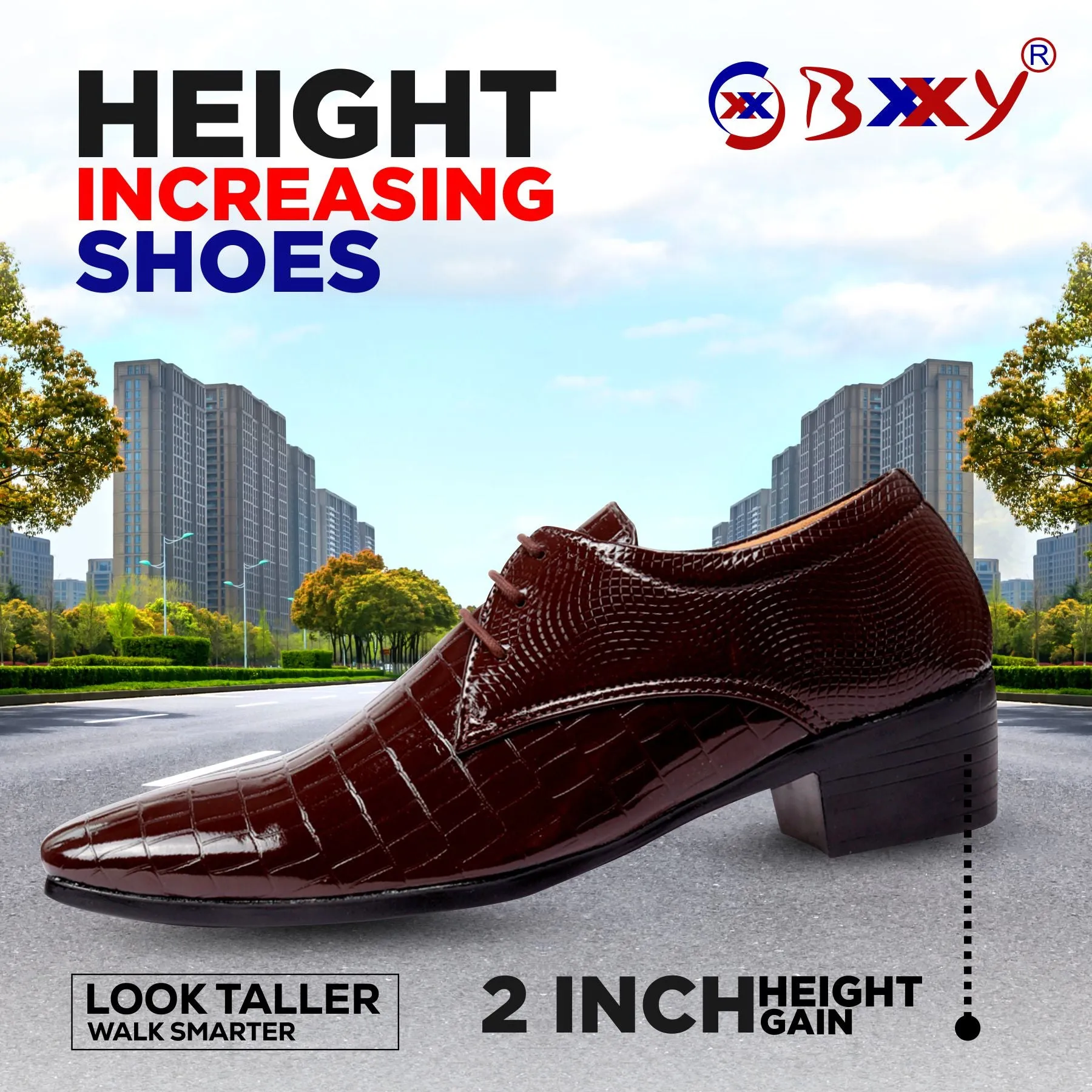 BXXY Height Increasing Vegan Leather Casual Shimmer Wedding Wear Moccasins For Men