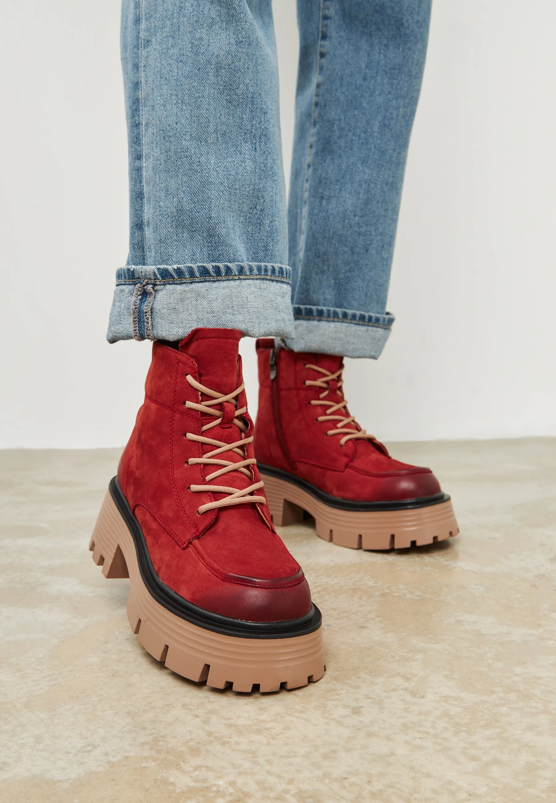 Casual Platform Ankle Boots - Red