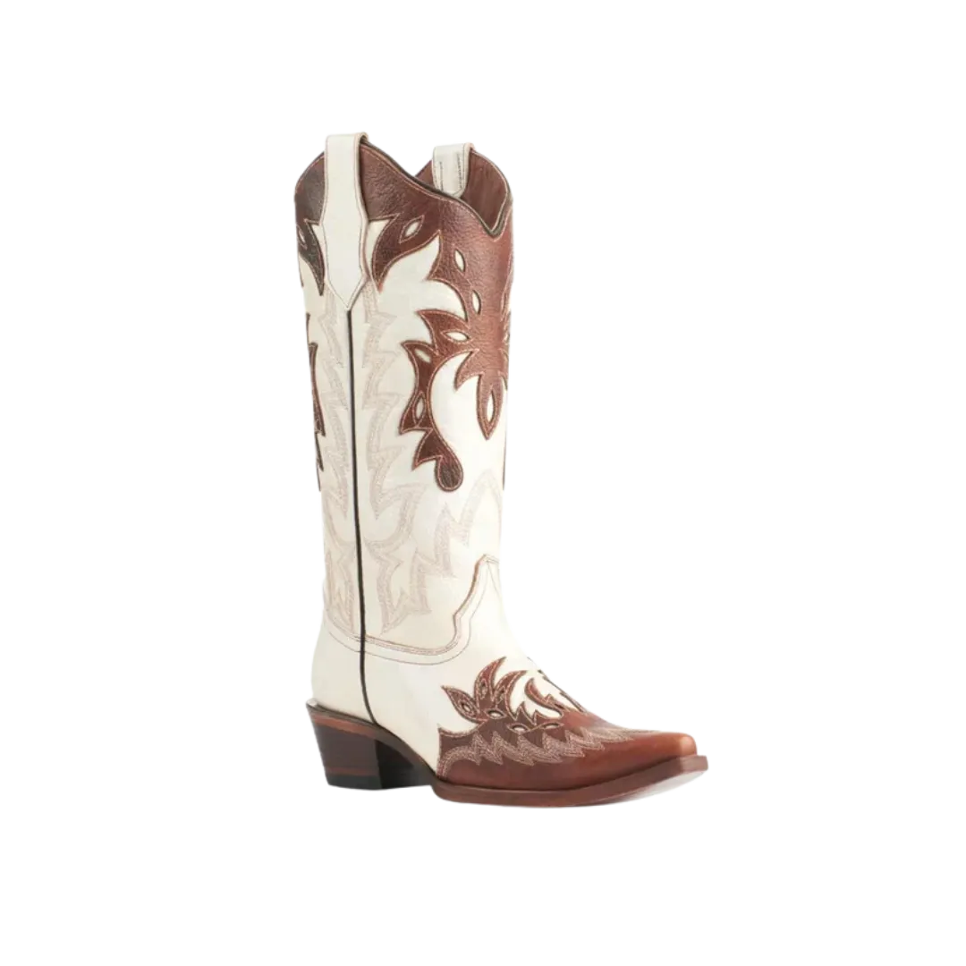 Corral Wester Womens Pearl & Cognac Overlay Snip Toe Boots