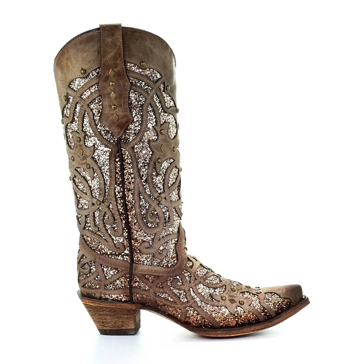 CORRAL WOMEN'S ORIX GLITTER INLAY AND STUDS SNIP TOE BOOT - C3331