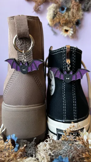 Cute Purple Black Bat Shoe Accessory | Pull Loop Boot Charm, Shoe Charm, High Top Sneaker Clip or Boot Clip, Acrylic Shoe Keychain