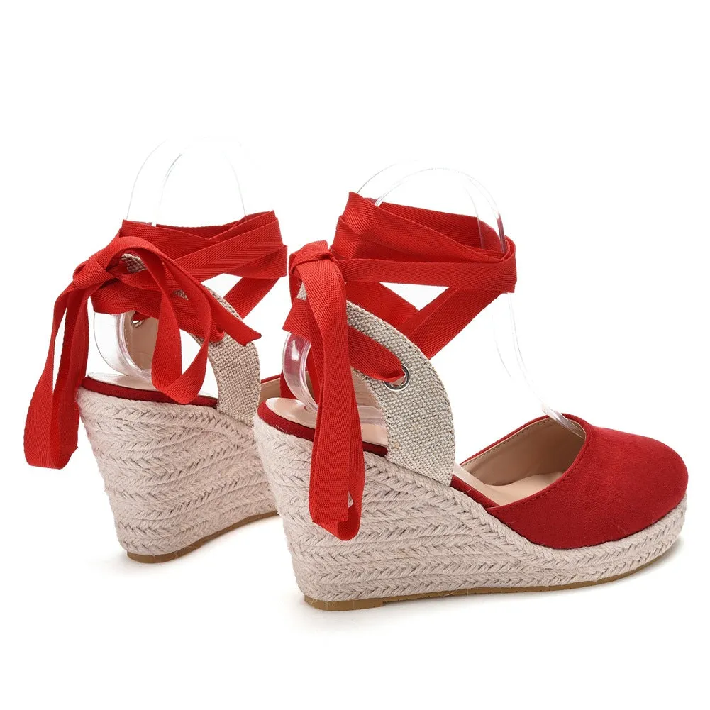 Elegant Bohemian Round Toe Platform Espadrille Wedge Heels