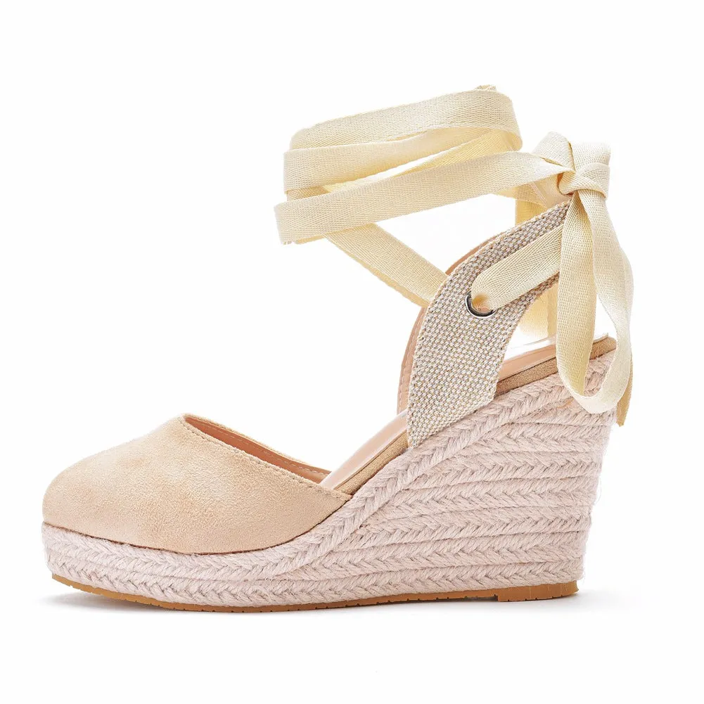 Elegant Bohemian Round Toe Platform Espadrille Wedge Heels