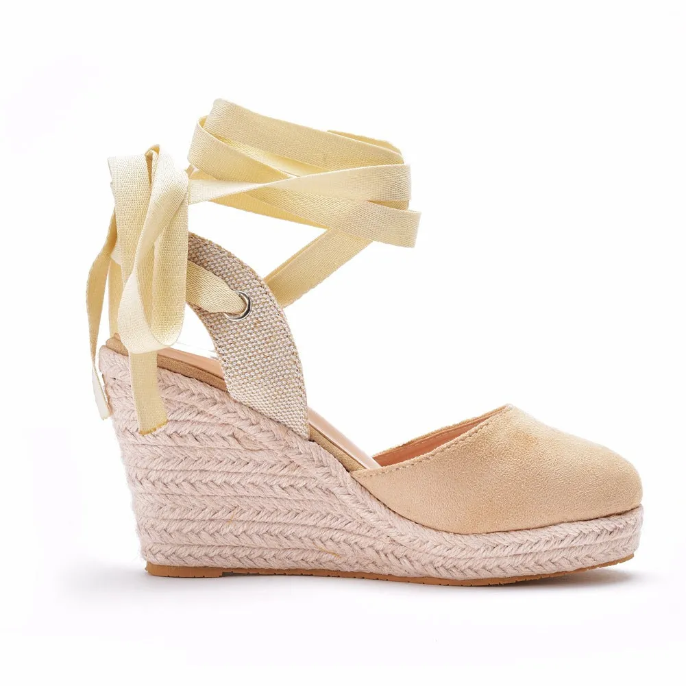 Elegant Bohemian Round Toe Platform Espadrille Wedge Heels