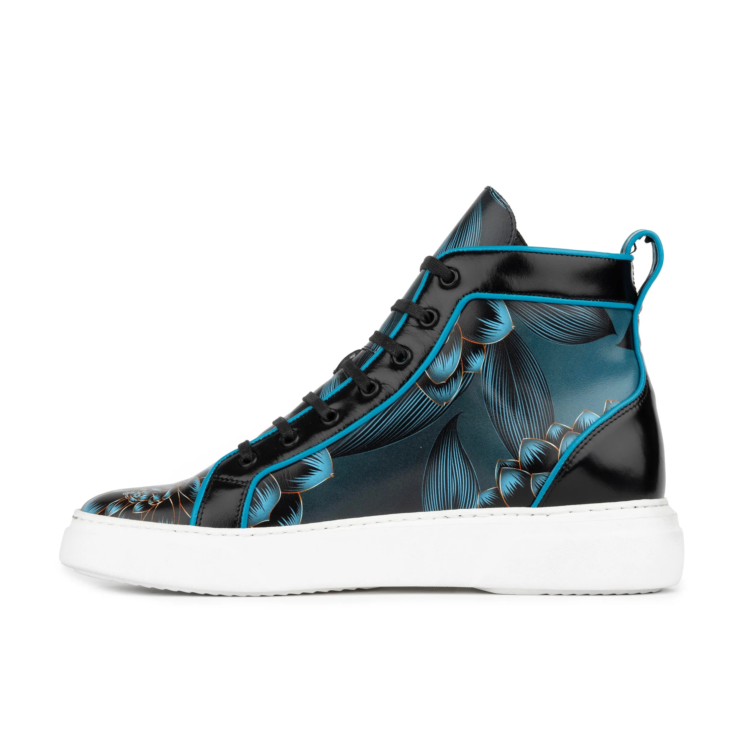 Exstatic High - Black Blue - Men's high top white sole Italian leather trainer in blue