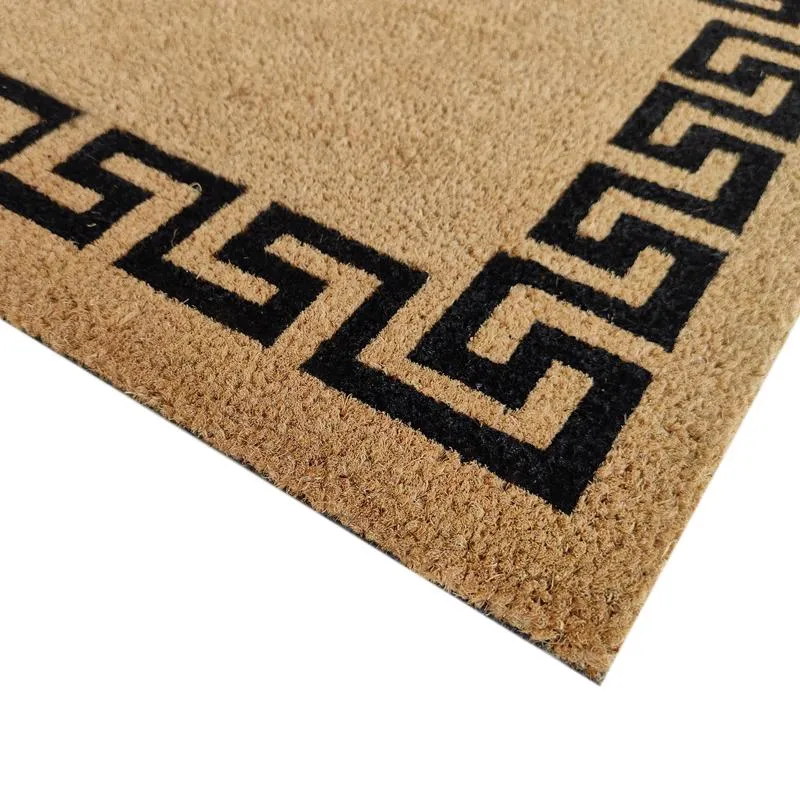 First Concept 18 in. W X 30 in. L Black/Brown Greek Key Border Coir Door Mat