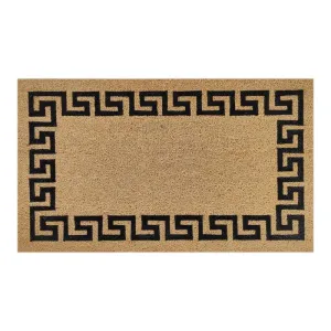 First Concept 18 in. W X 30 in. L Black/Brown Greek Key Border Coir Door Mat