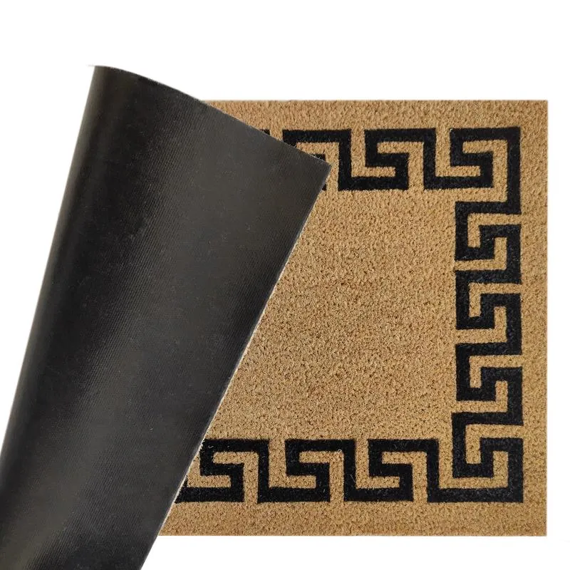 First Concept 18 in. W X 30 in. L Black/Brown Greek Key Border Coir Door Mat