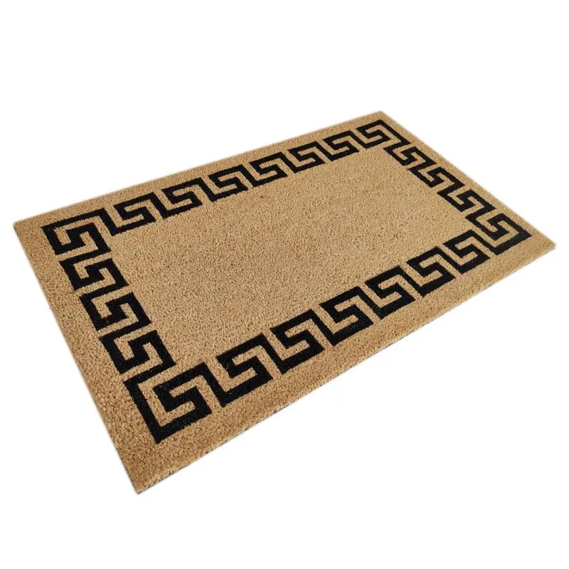 First Concept 18 in. W X 30 in. L Black/Brown Greek Key Border Coir Door Mat