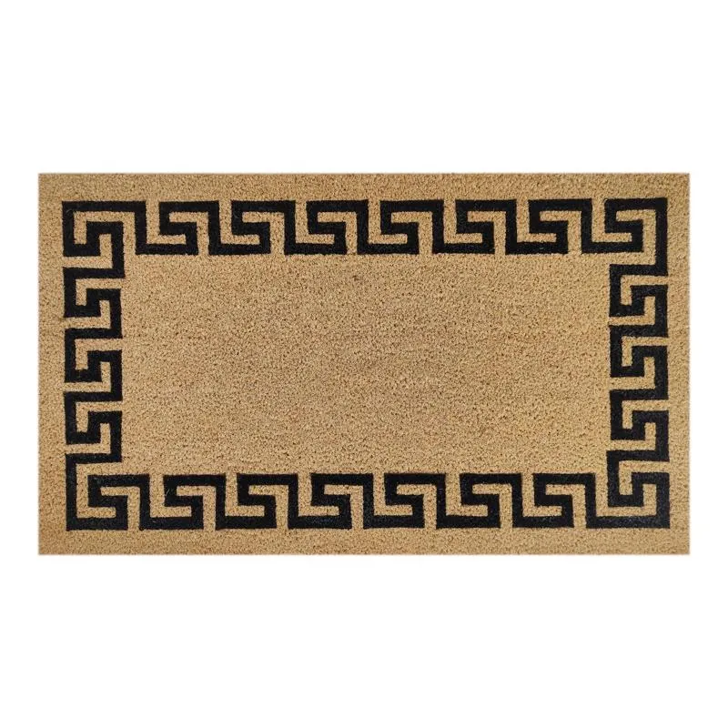 First Concept 18 in. W X 30 in. L Black/Brown Greek Key Border Coir Door Mat