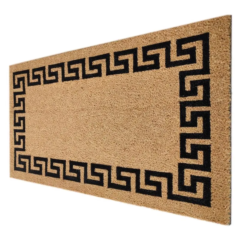 First Concept 18 in. W X 30 in. L Black/Brown Greek Key Border Coir Door Mat