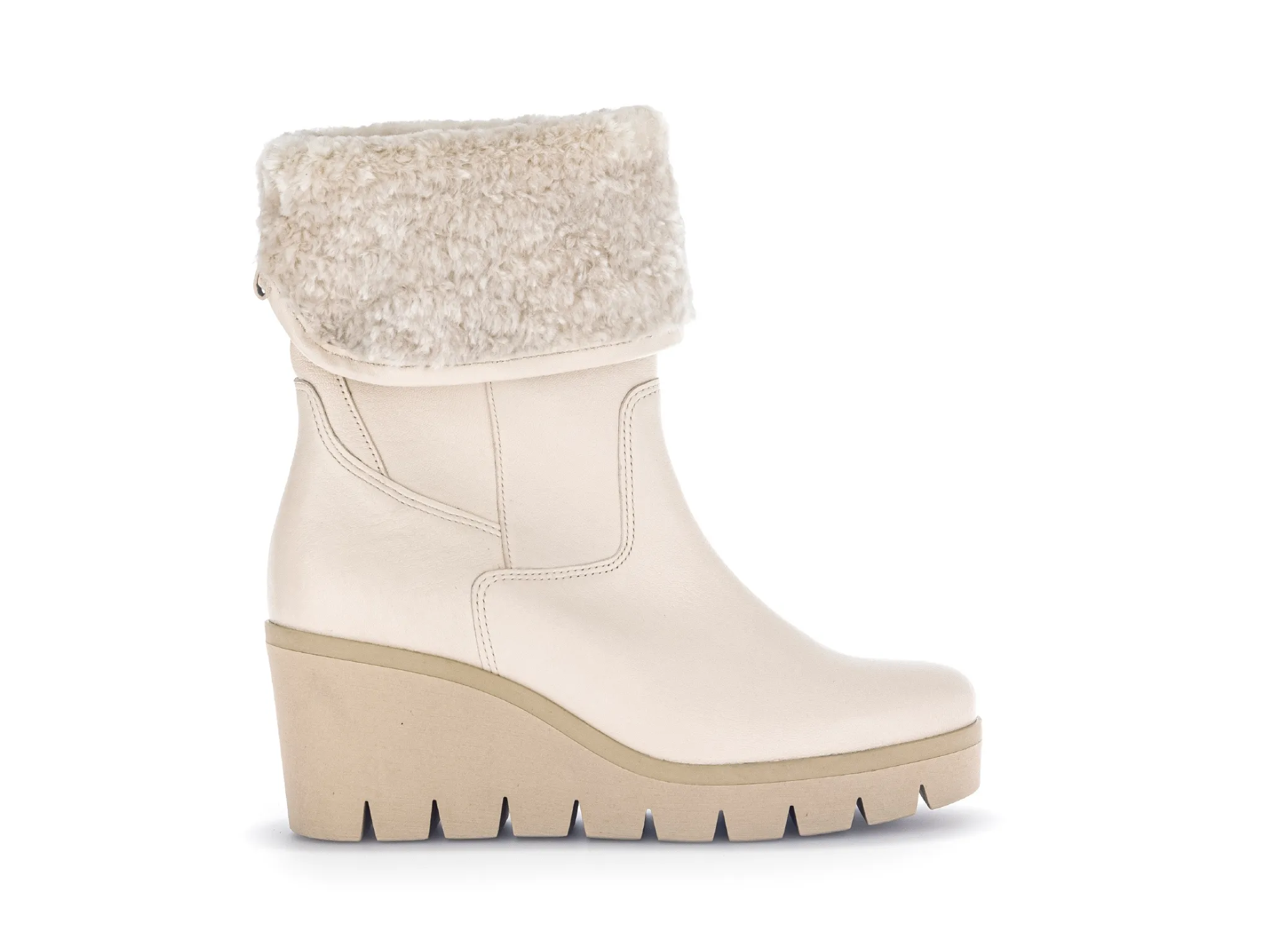 GABOR Cream Leather Wedge Boots with Faux Fur Trim 78522