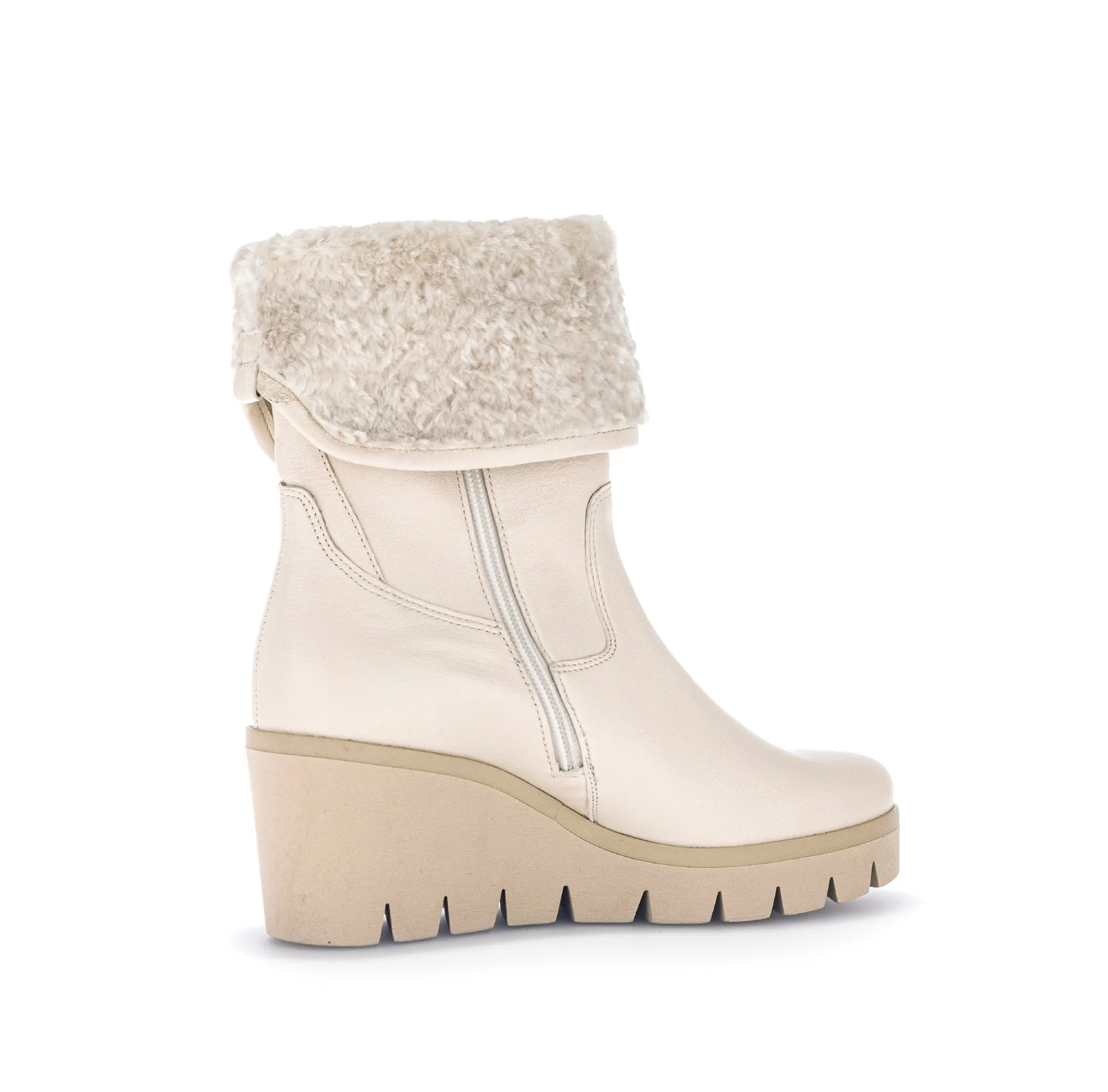 GABOR Cream Leather Wedge Boots with Faux Fur Trim 78522