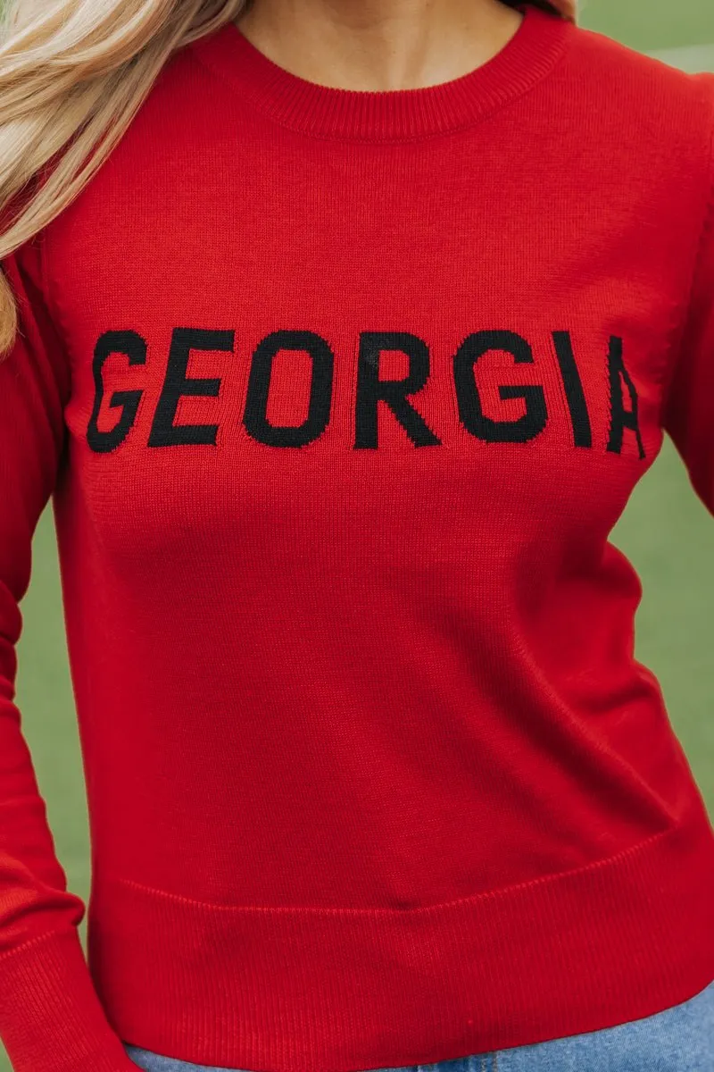 Georgia Game Day Crew Neck Sweater - FINAL SALE