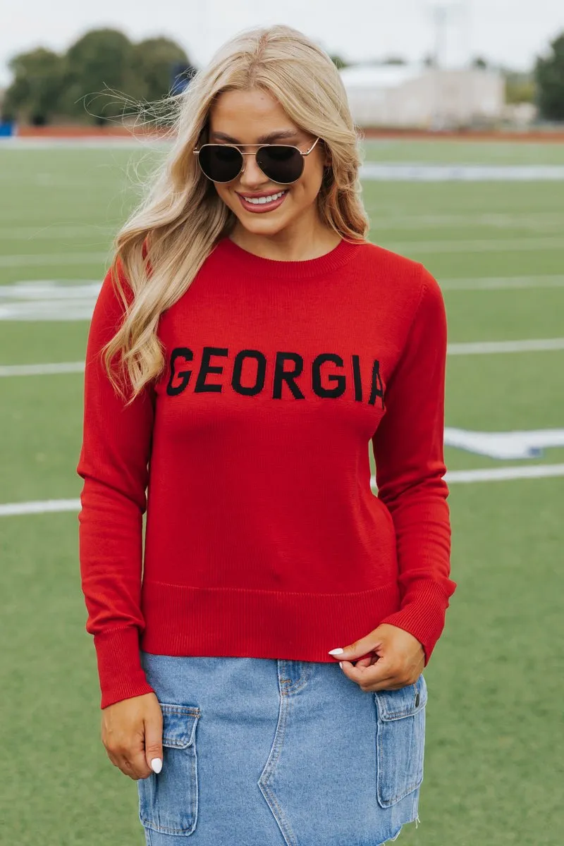 Georgia Game Day Crew Neck Sweater - FINAL SALE