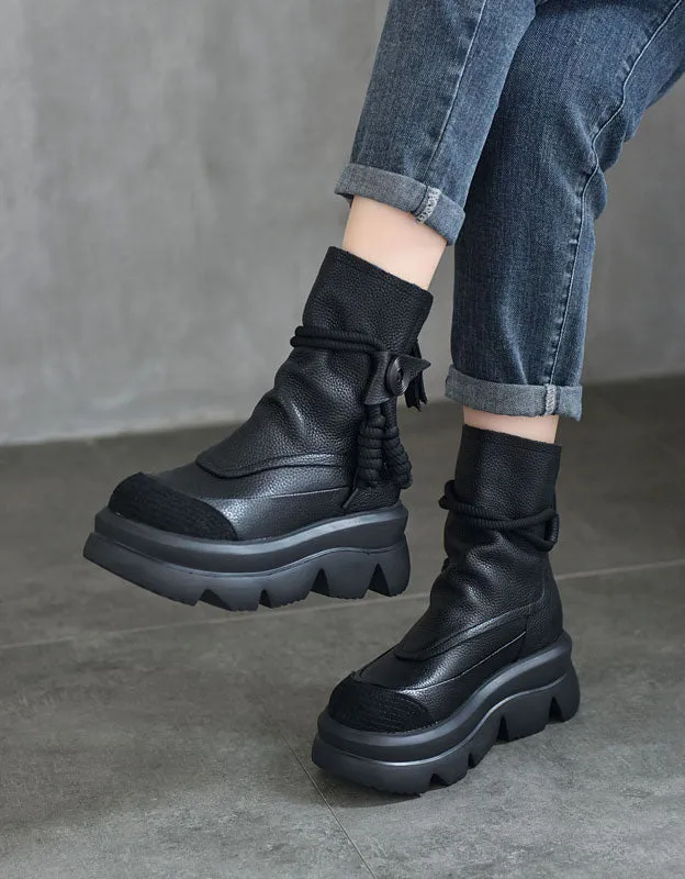 Handmade Leather Platform Retro Boots for Women