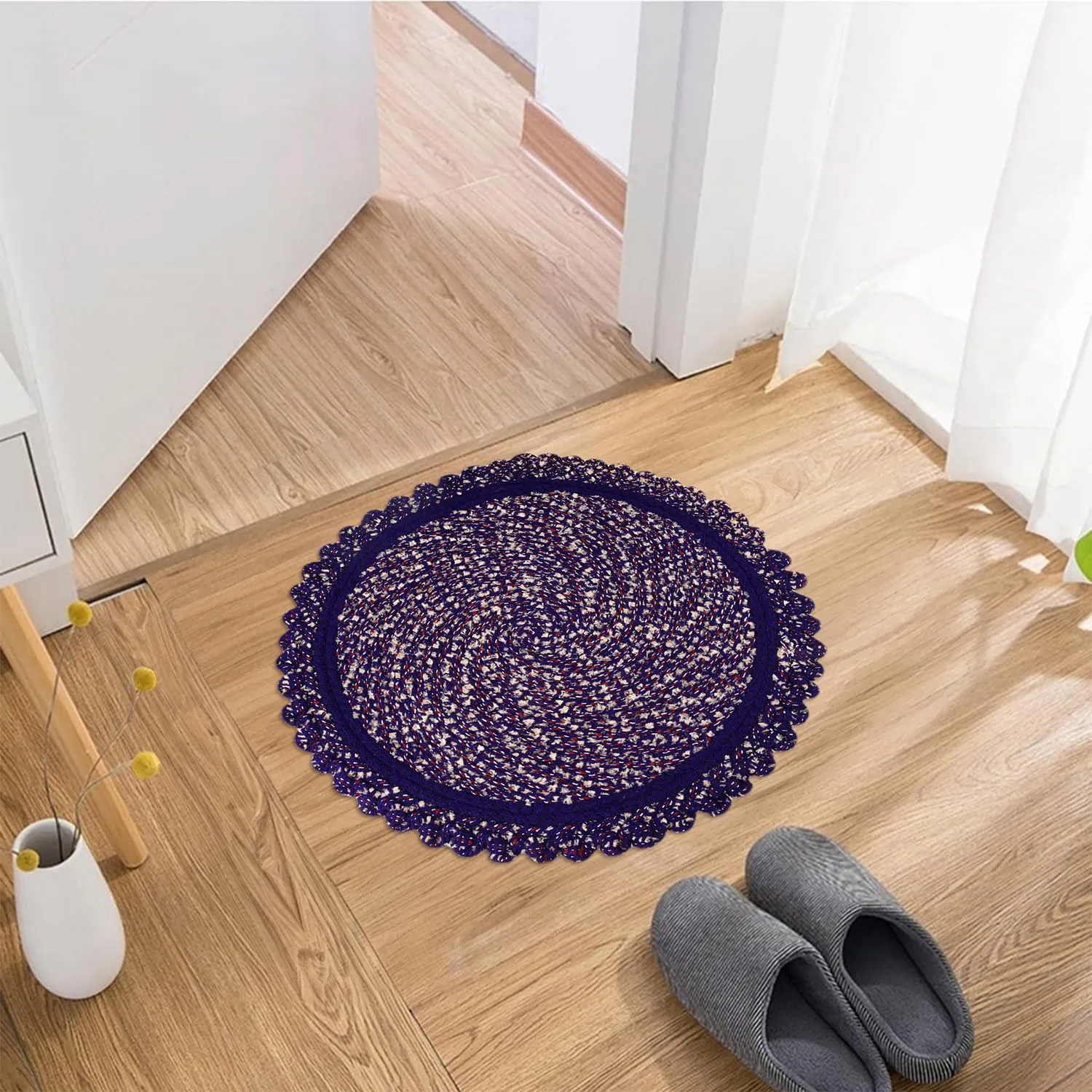 Heart Home Door Mat | Round Shape Feather Door Mat | Cotton Reversible Mat | Door Mat for Kitchen | Door Mat for Home | 20 Inch | Large | Pack of 3 | Purple