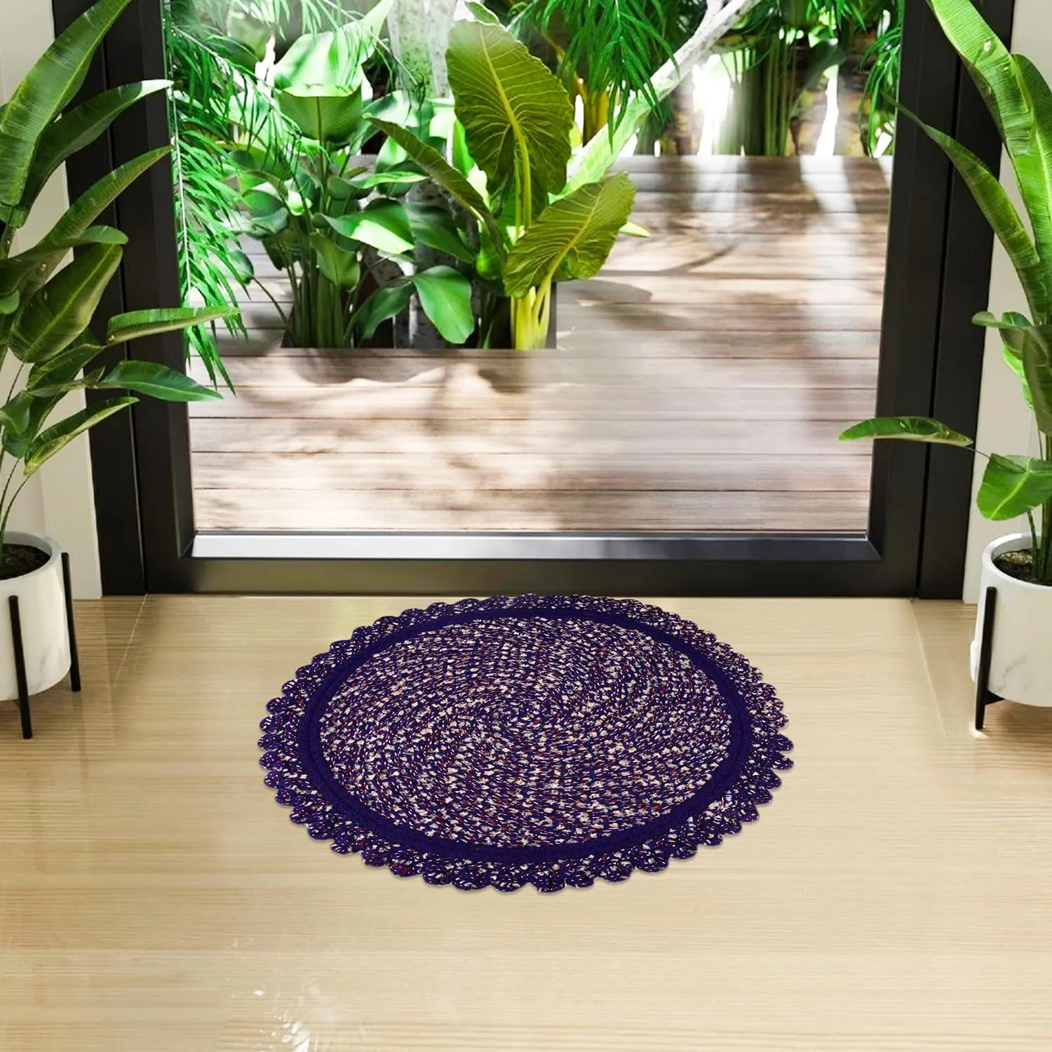 Heart Home Door Mat | Round Shape Feather Door Mat | Cotton Reversible Mat | Door Mat for Kitchen | Door Mat for Home | 20 Inch | Large | Pack of 3 | Purple