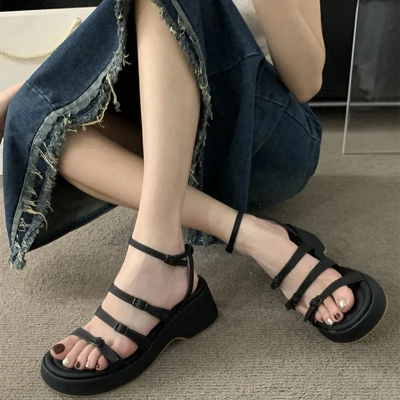 Hnzxzm 2024 Summer Open Toe Sandals Women Platform Thick Heel Shoes Outdoor Elegant Dress Ladies Beach Shoes