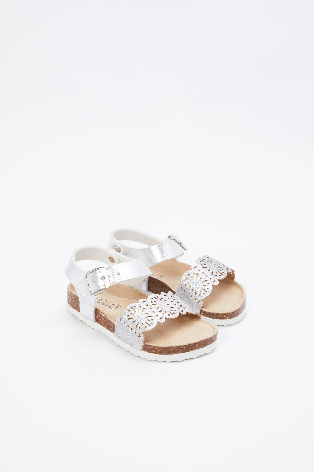 Infant Girls Silver Laser Cut Cork Sandal