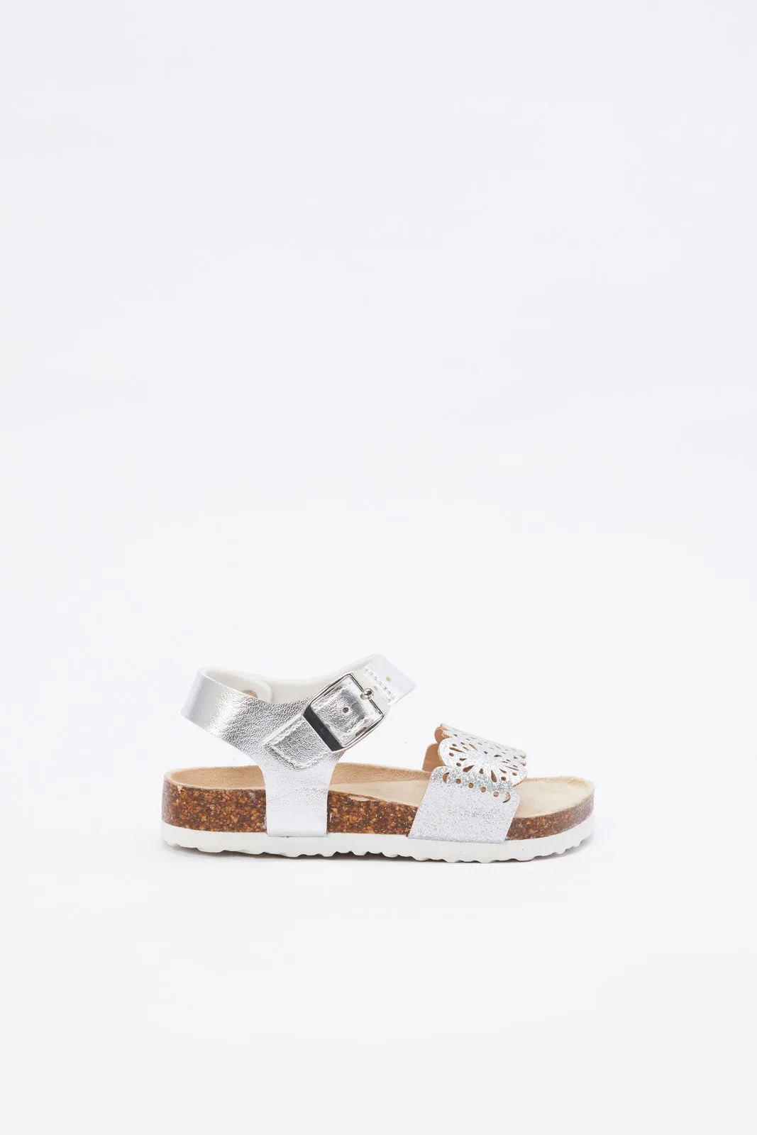 Infant Girls Silver Laser Cut Cork Sandal