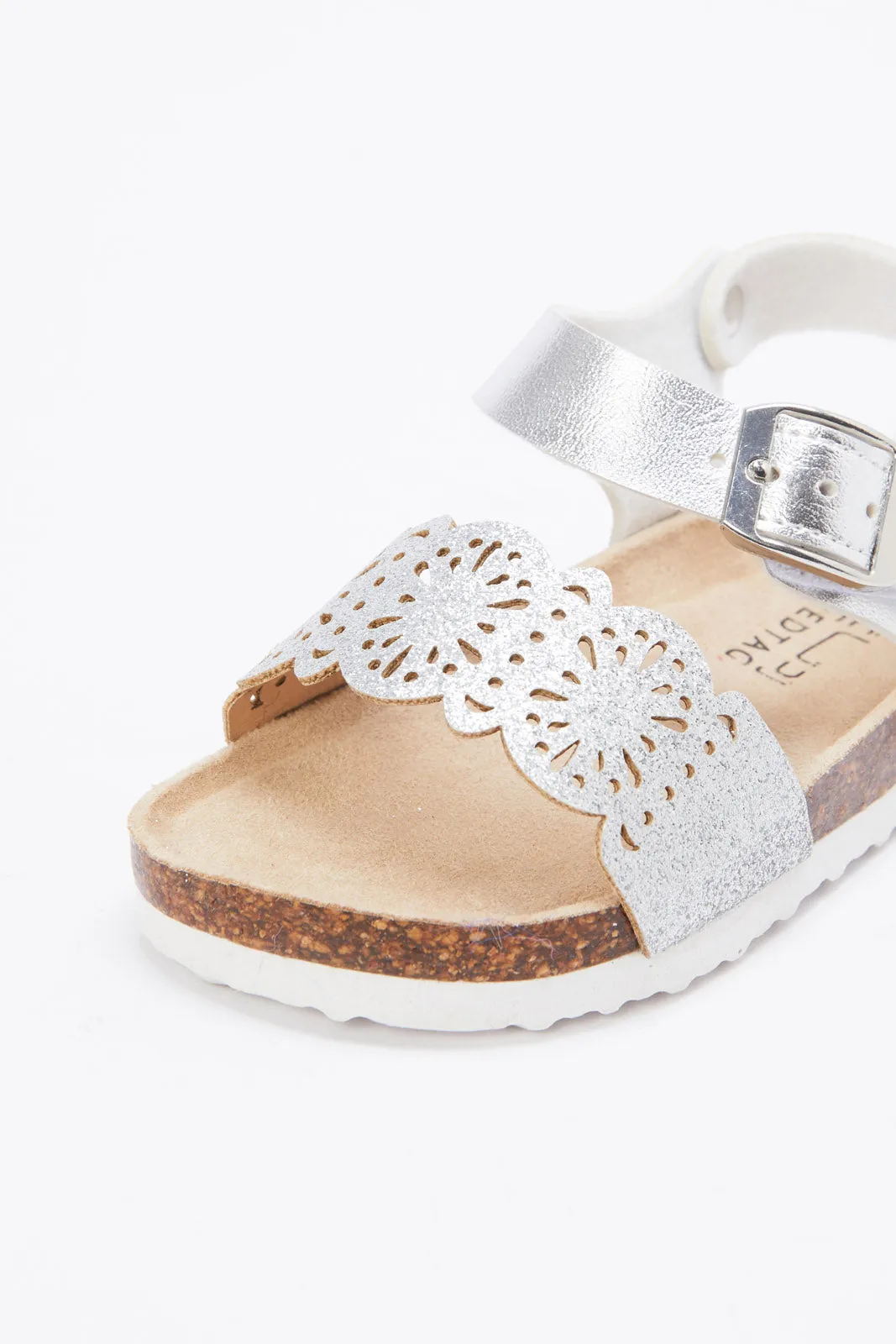 Infant Girls Silver Laser Cut Cork Sandal