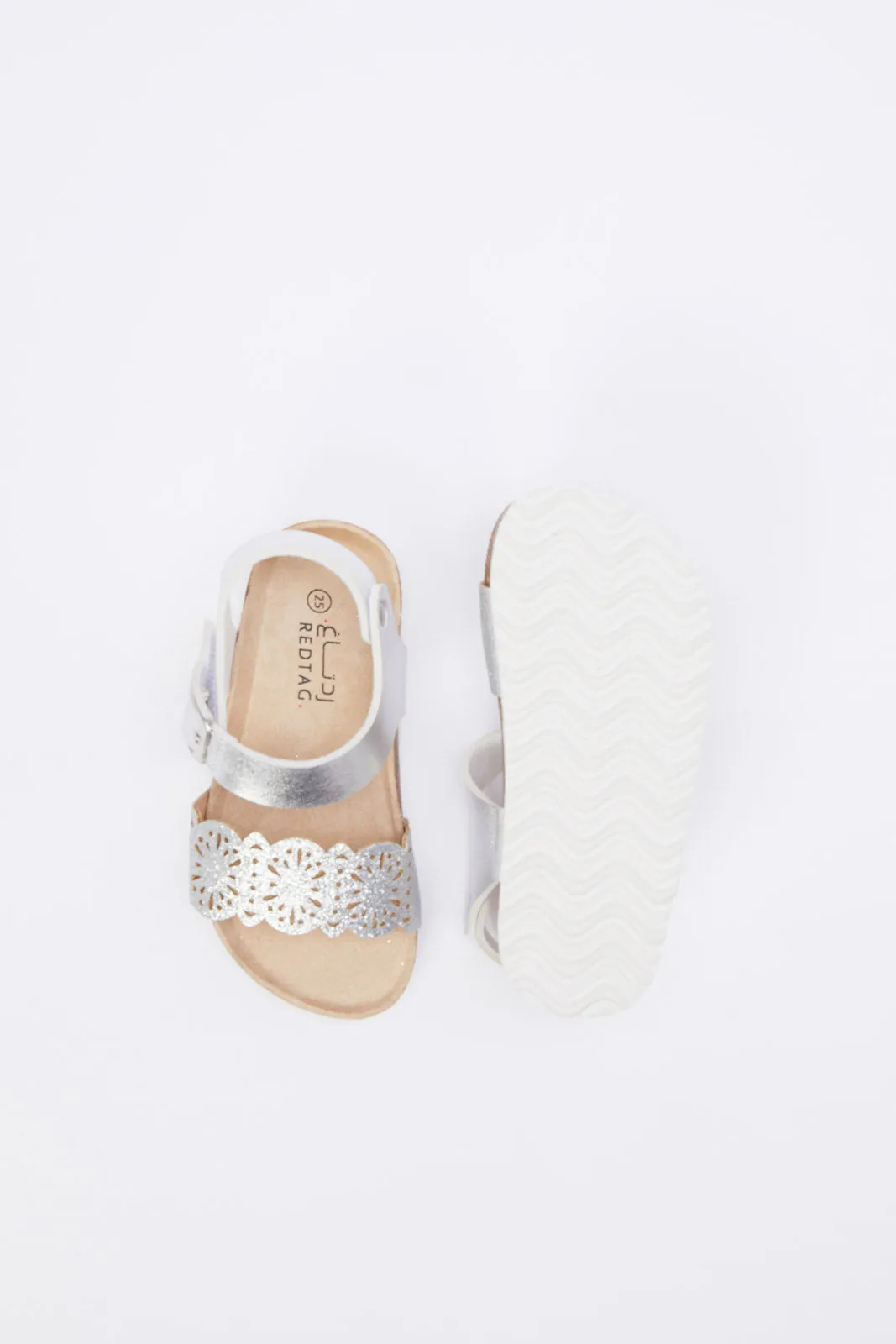 Infant Girls Silver Laser Cut Cork Sandal