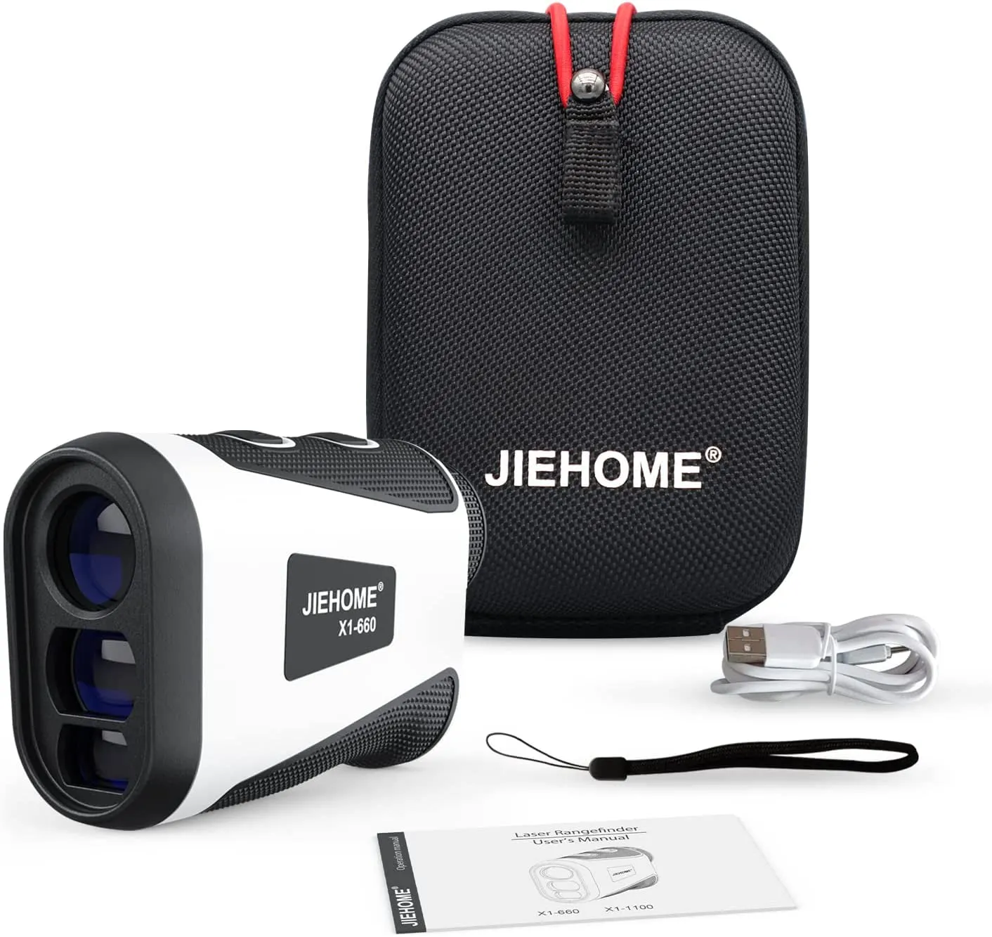 JIEHOME X1 Golf Rangefinder with Slope, Flagpole Lock and Vibration, 660/1100YDS Laser Rangefinder for Golfing & Hunting, Rechargeable Laser Range Finder Distance Measuring with High-Precision