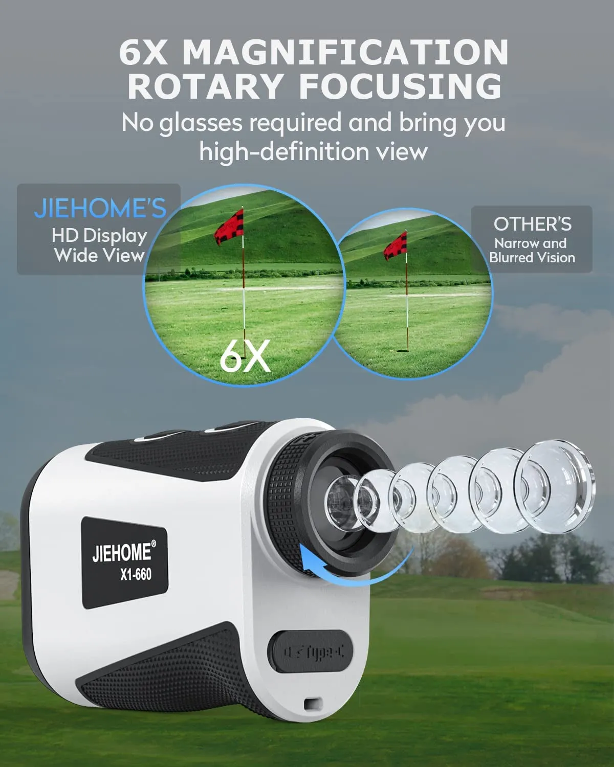 JIEHOME X1 Golf Rangefinder with Slope, Flagpole Lock and Vibration, 660/1100YDS Laser Rangefinder for Golfing & Hunting, Rechargeable Laser Range Finder Distance Measuring with High-Precision