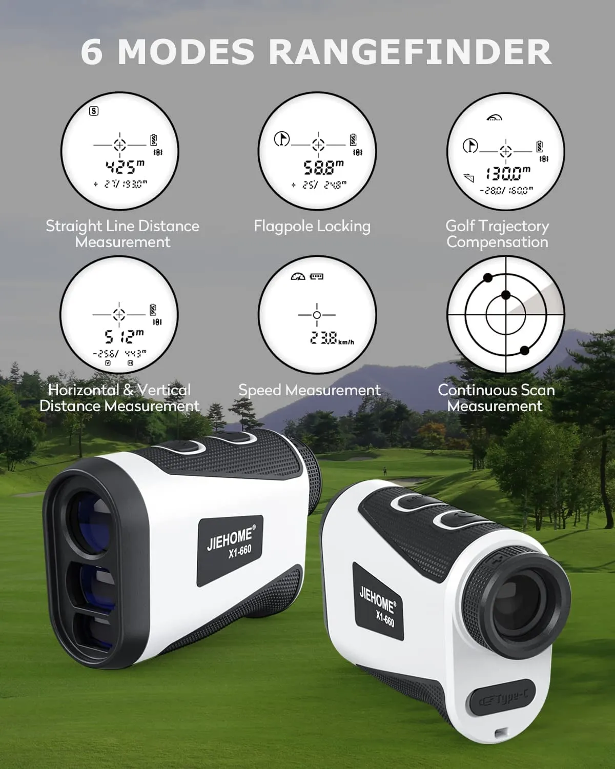 JIEHOME X1 Golf Rangefinder with Slope, Flagpole Lock and Vibration, 660/1100YDS Laser Rangefinder for Golfing & Hunting, Rechargeable Laser Range Finder Distance Measuring with High-Precision