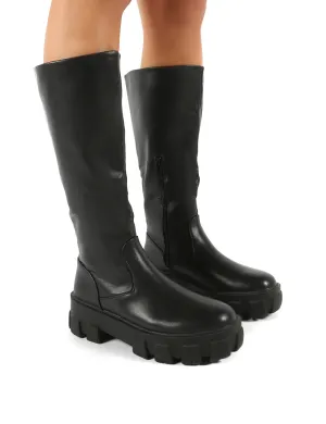 Karma Black Matte Chunky Sole Knee High Boots