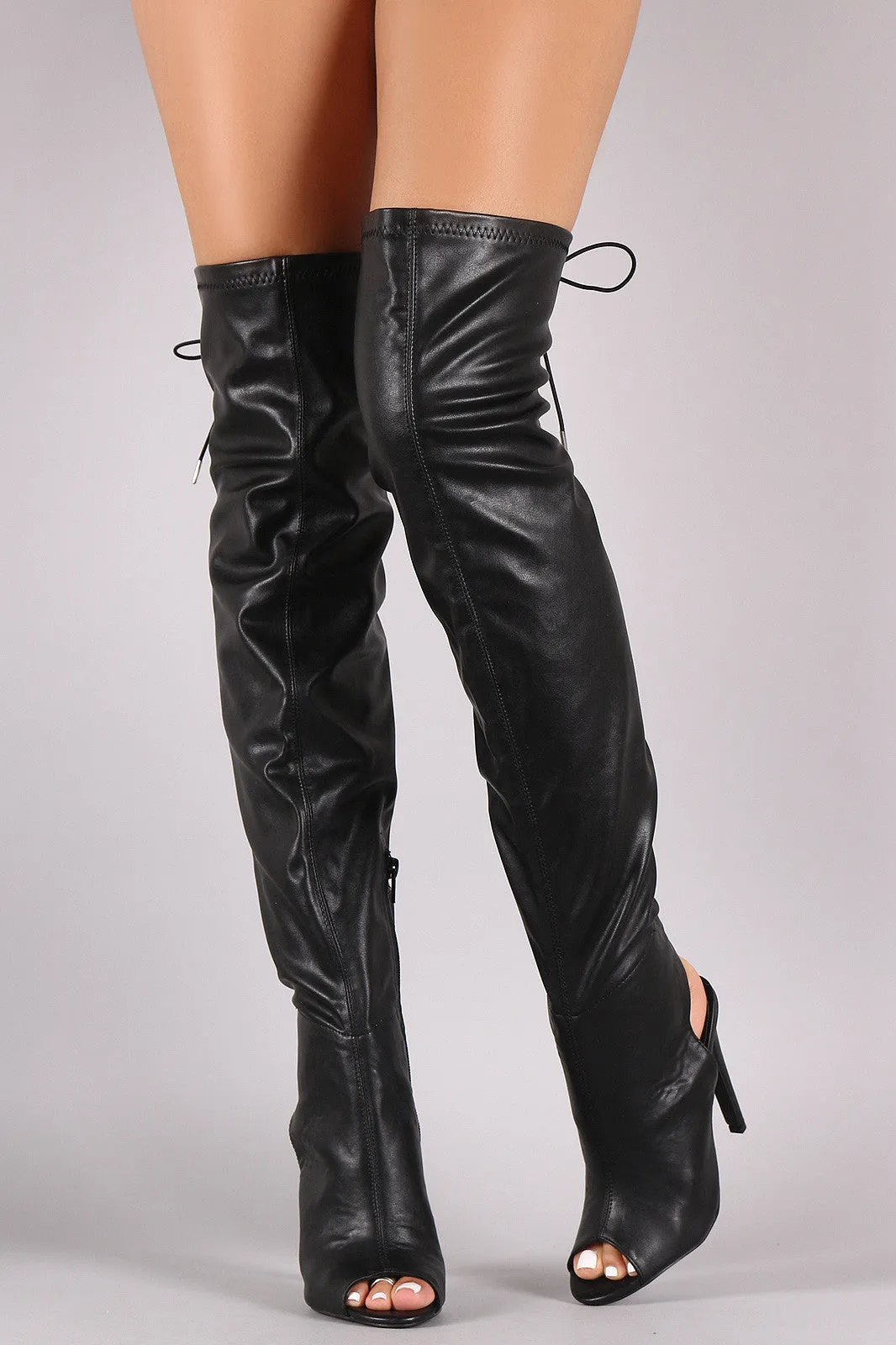 Kassie - Leather Peep Toe Over the Knee Boots