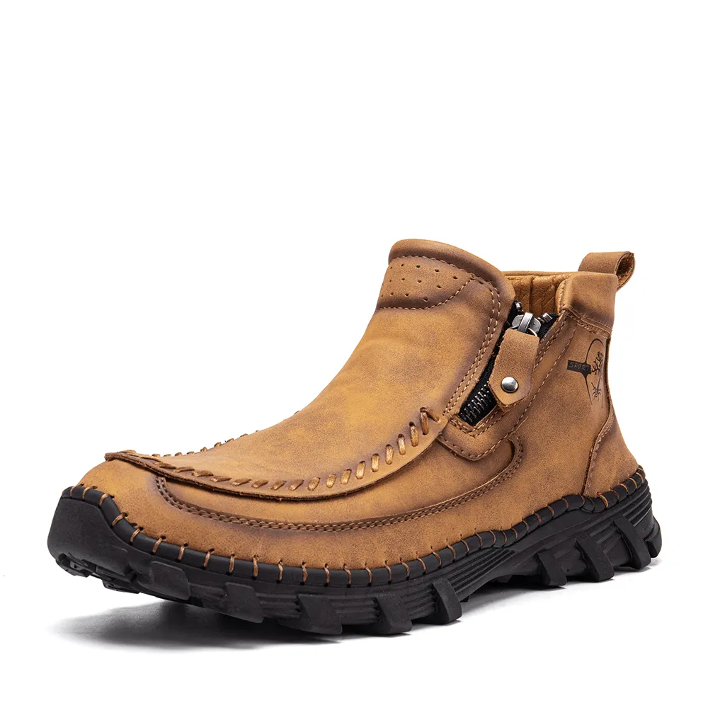 kkboxly kkboxly Men Outdoor Hand Stitching Non Slip Soft Sole Side Zipper Ankle Boots