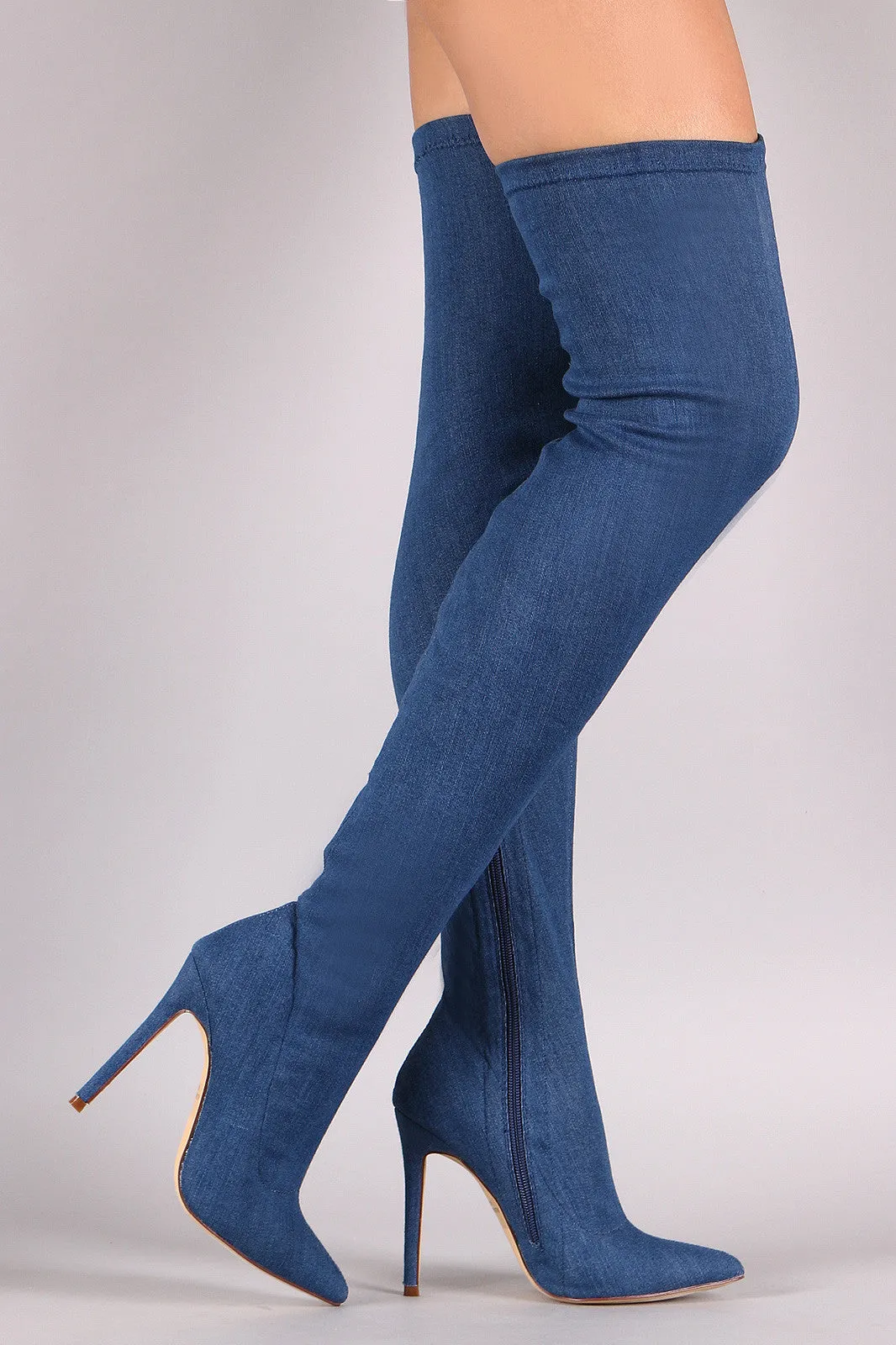 Kri - Thigh High Pointed Toe Stiletto Heel Boot