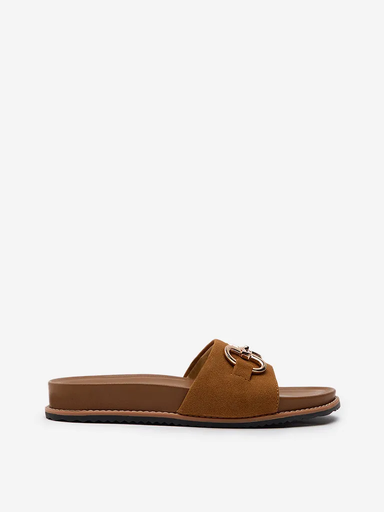 LUNA BLU Tan Saddle-Trim Comfort Slides